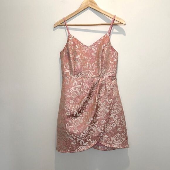Lulus Start This Party Rose Pink Velvet Floral Jacquard Tulip Mini Dress small - Picture 3 of 11